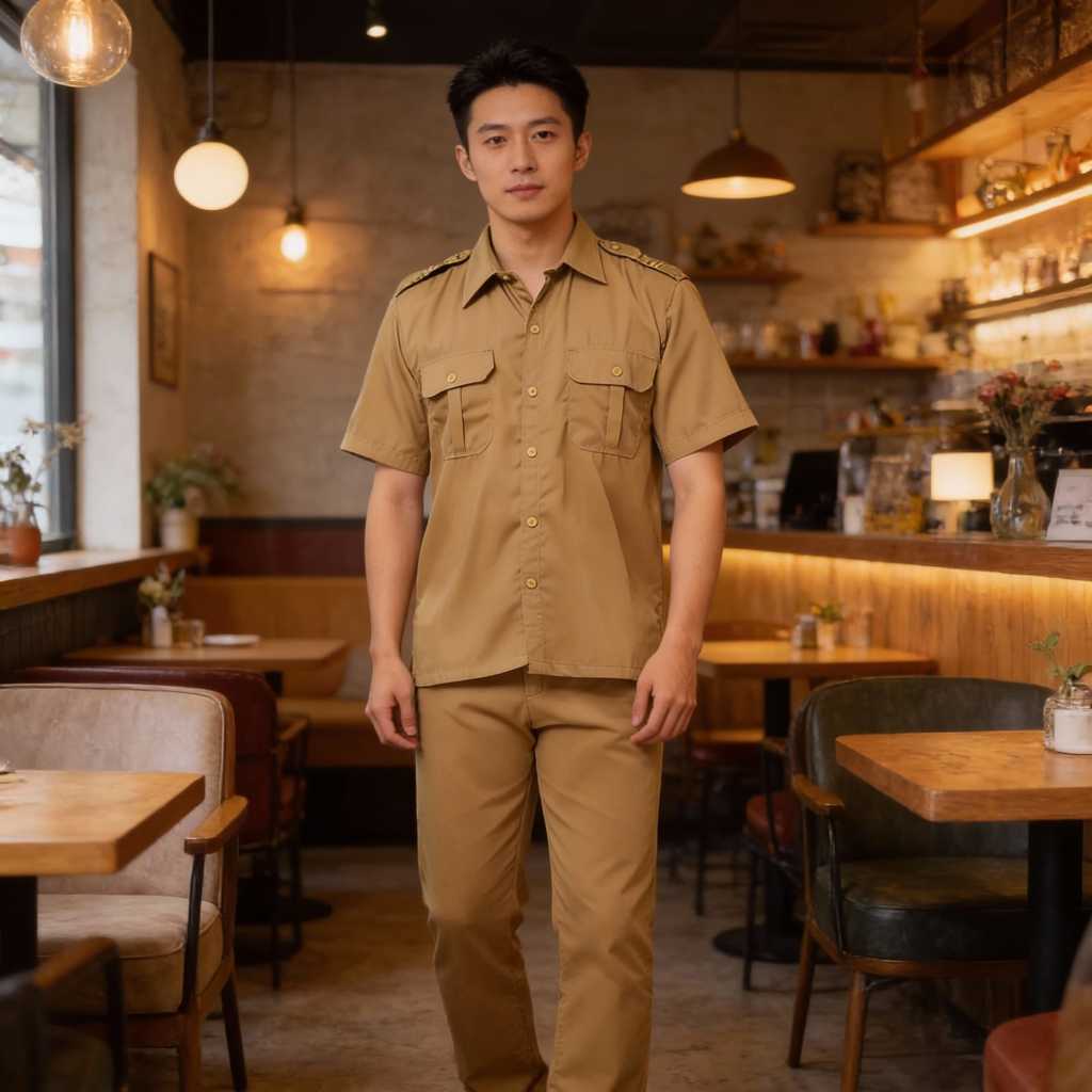 Gajah Muda Setelan Baju Seragam PDH Khaki Tua PEMDA PNS Wanita Pria Terbaru