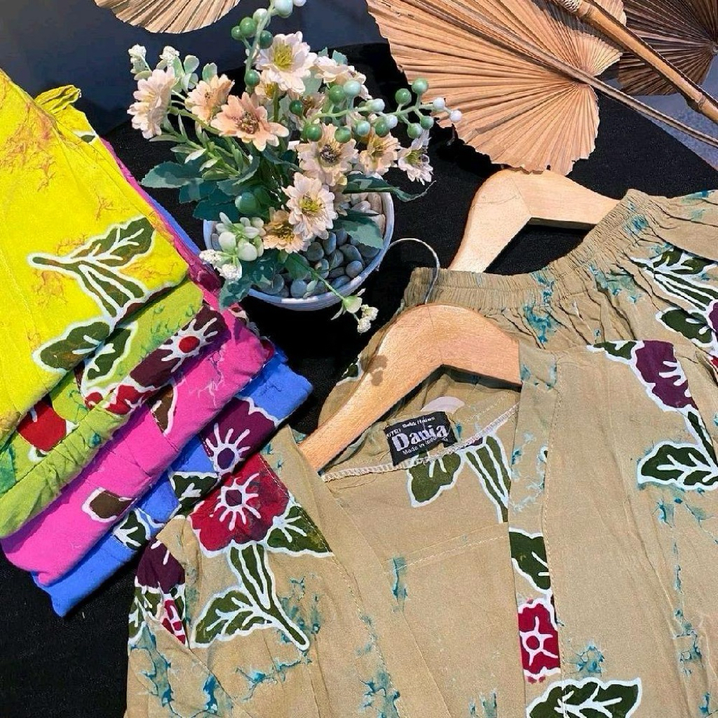 Laurella - Setelan Celana Panjang Kimono ABG Bunga Tangkai Batik Pekalongan Atasan Baju Cantik Dewas