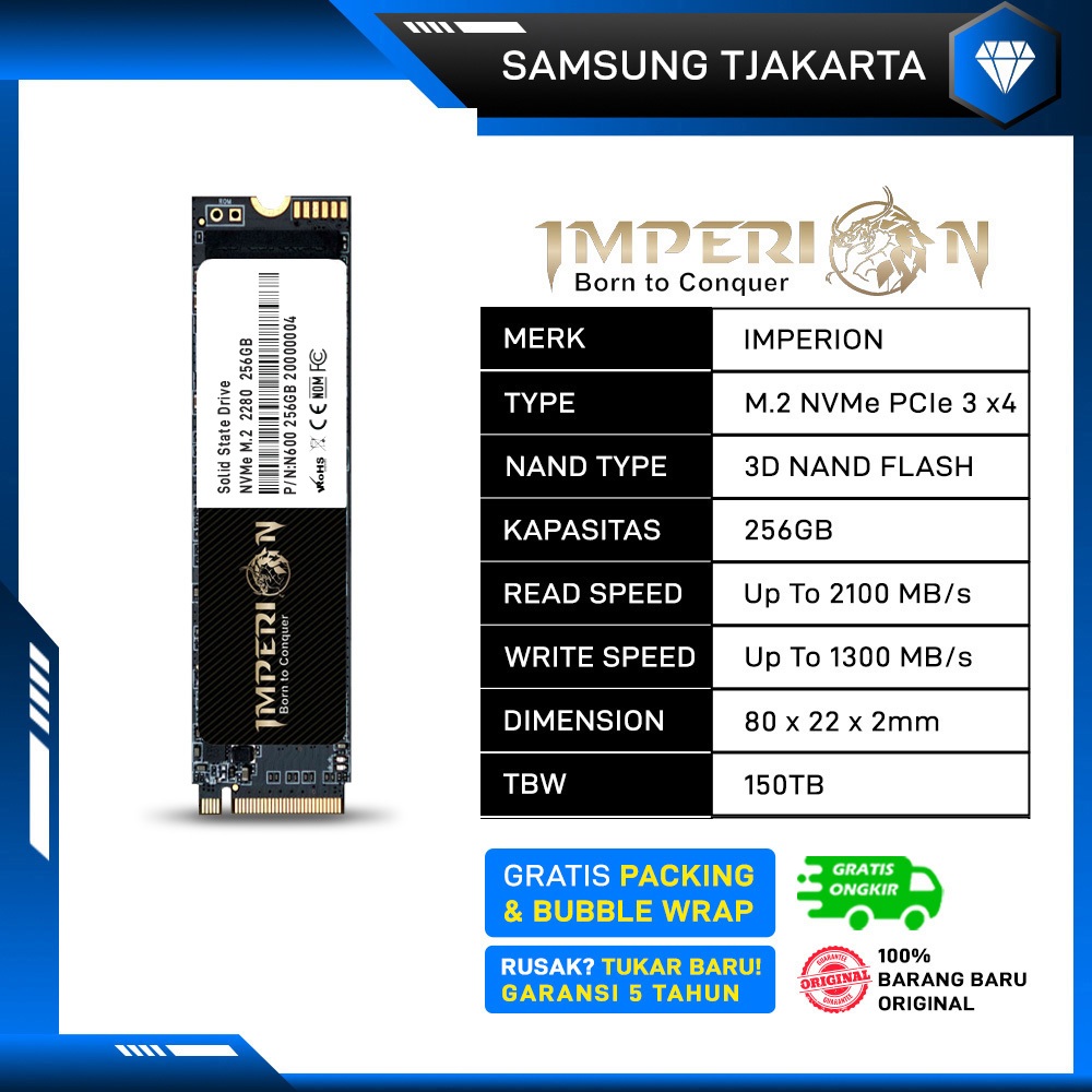SSD IMPERION 256GB M.2 NVMe PCIe 3.0 SSD M.2 NVMe Gen3 / M2 NVMe / M 2 NVMe 3D NAND Flash GARANSI 5 