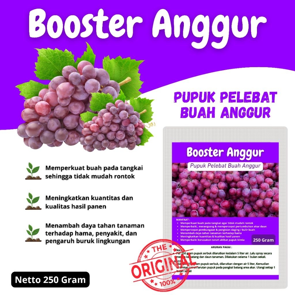 Pupuk organik anggur 250gr pupuk booster pelebat perangsang buah anggur anti rontok pupuk tanaman hi