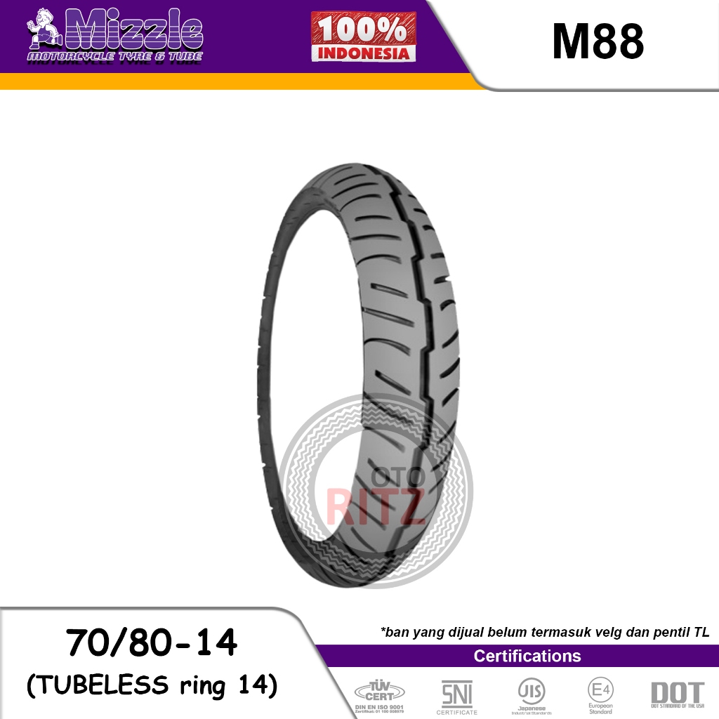 Mizzle Ban Motor Tubeless 70/80-14 M88 - Ban Baru Ring 14