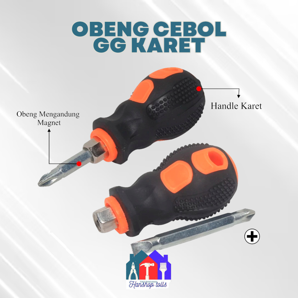 Obeng Cebol magnet Bolak Balik Gagang Karet