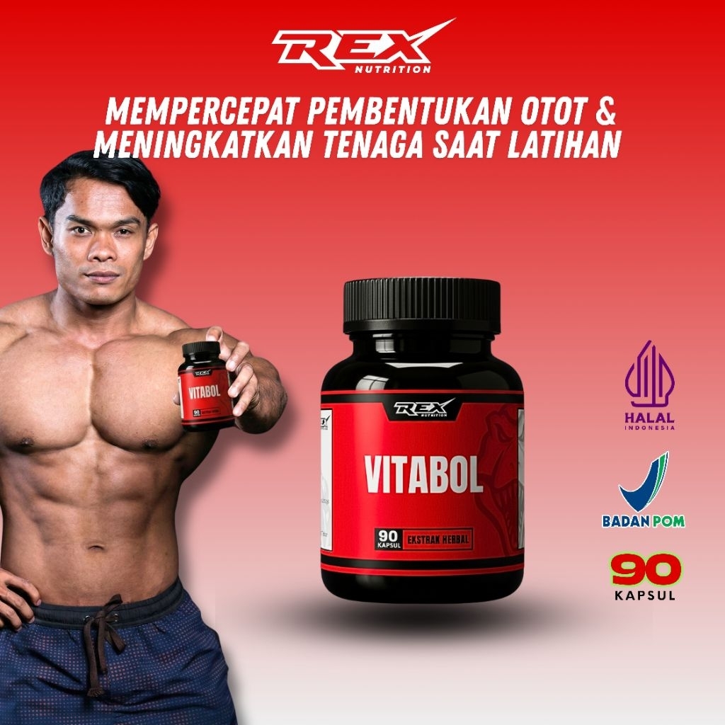 VITABOL 90 Kapsul Suplemen Pembentuk Otot | Suplemen Fitness Stamina Pria Testosteron Booster BPOM