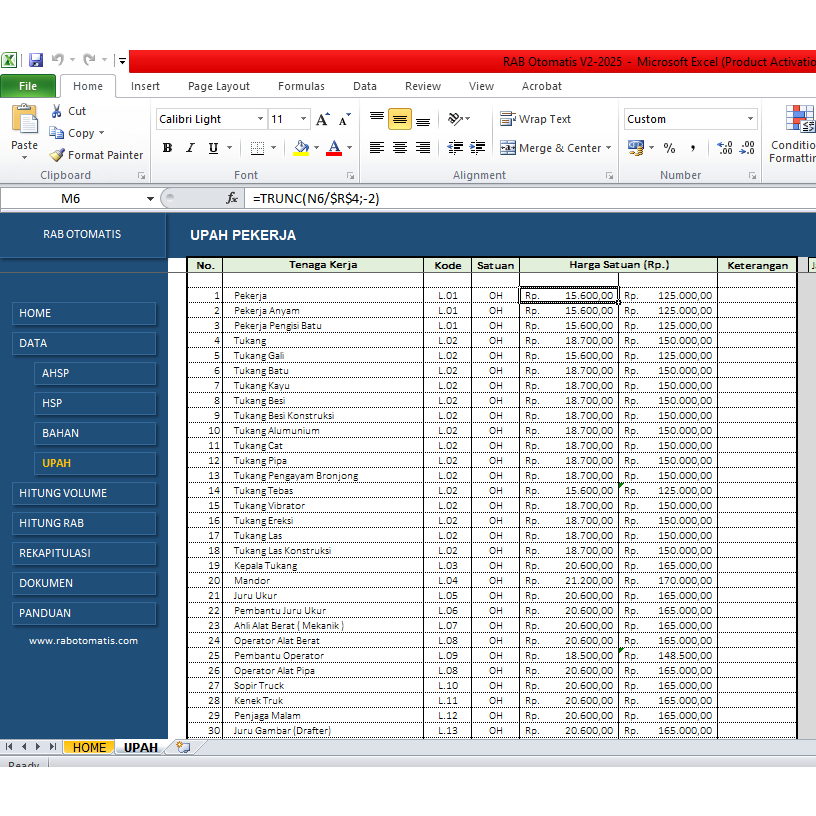 Aplikasi RAB otomatis V2 format excel ( tersedia AHSP 2025 )