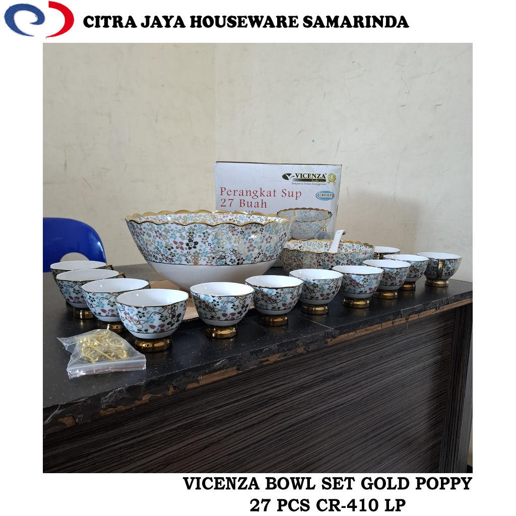 Mangkok Set / Bowl Set Keramik MOTIF GOLD POPPY VICENZA CR-410 LP (PER 1 SET)
