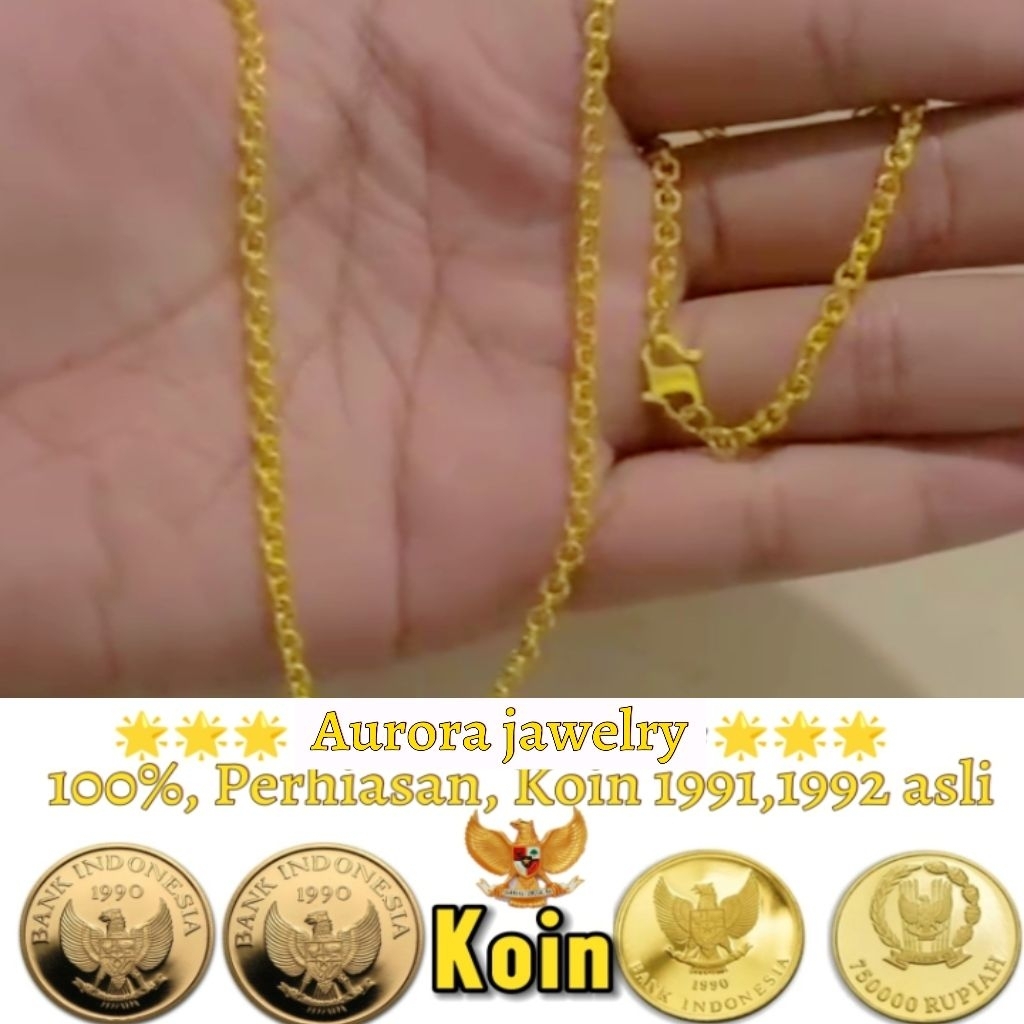 Kalung rantai Medan koin 1991 perhiasan wanita dewasa anti luntur anti karat