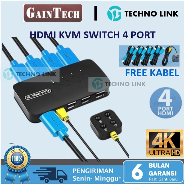 KVM Switch HDMI 4 Port Input-1 Port Output + USB 3 Port Gaintech