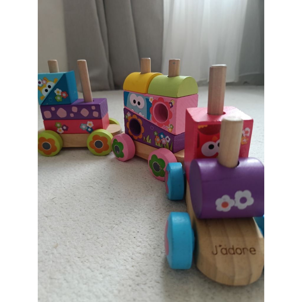 elceria mainan anak, kereta kayu jadore J'adore wooden animal print stacking train mainan edukasi ka