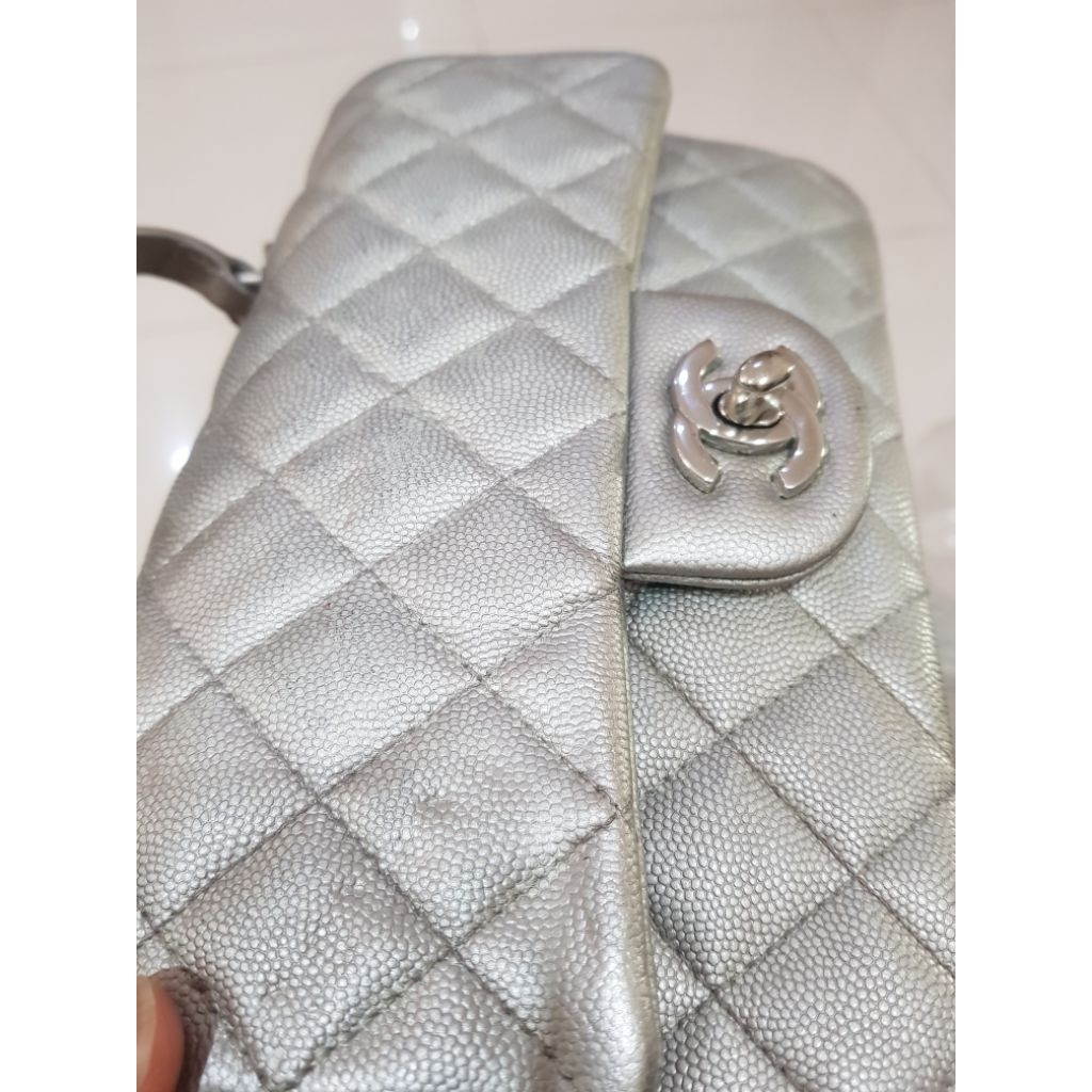 Chanel Mini Rectangular Top Handle Silver Bag