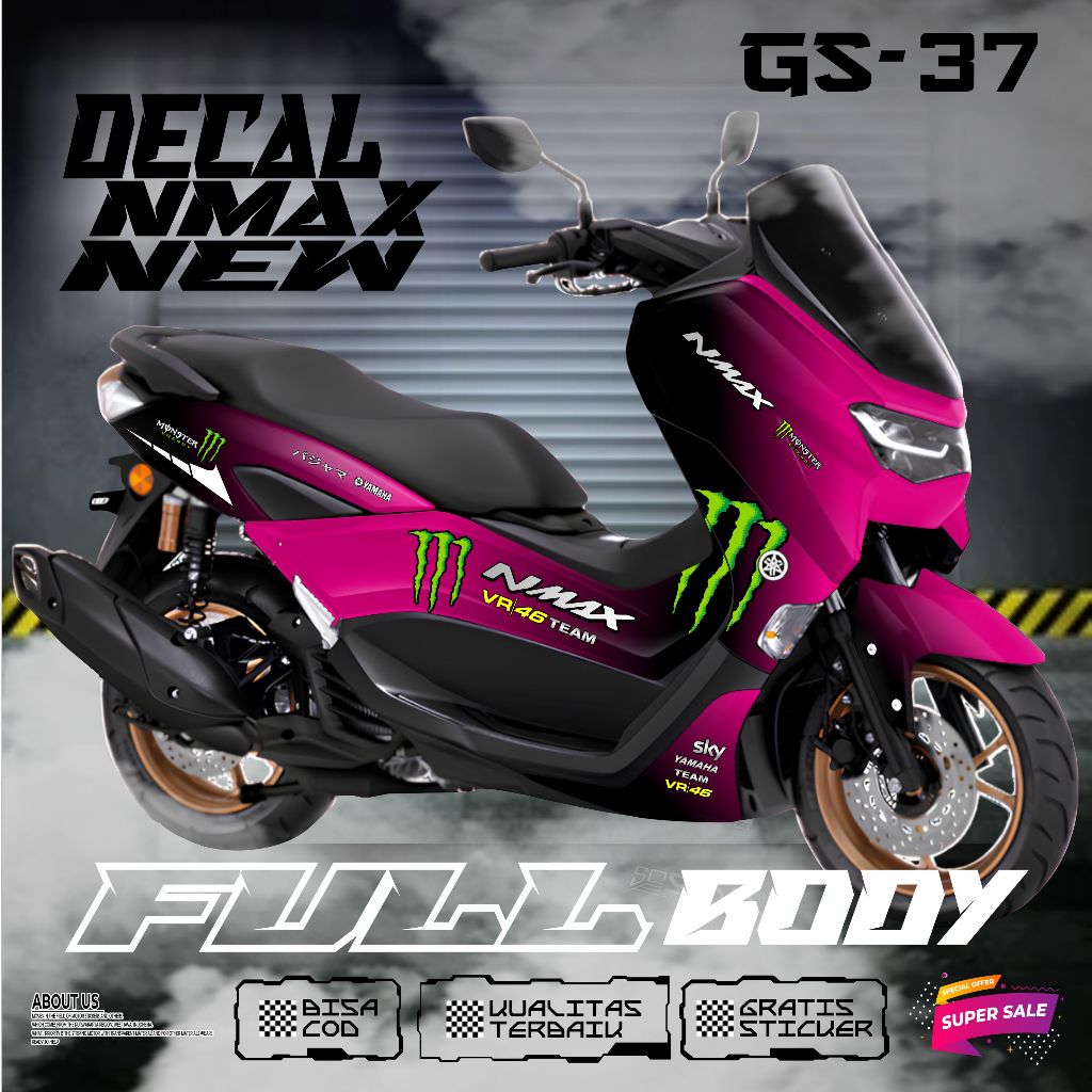 DECAL STICKER CUSTOM STRIPING FULL BODY YAMAHA NMAX NEW 155 MOTIF SIMPEL MONSTER GS06