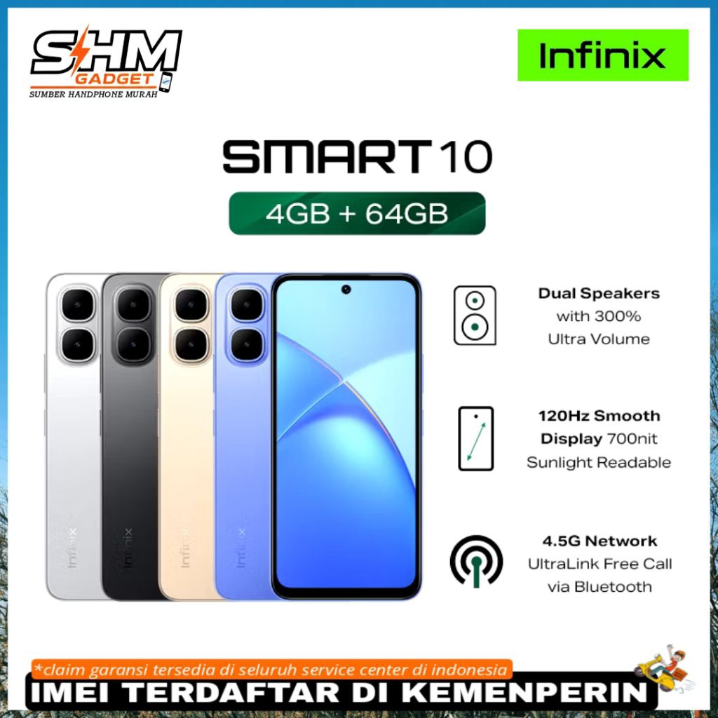 Infinix Smart 10 RAM 4/64GB Garansi Resmi Layar 6.6 Inch 90Hz Baterai 5000mAh Gaming Murah