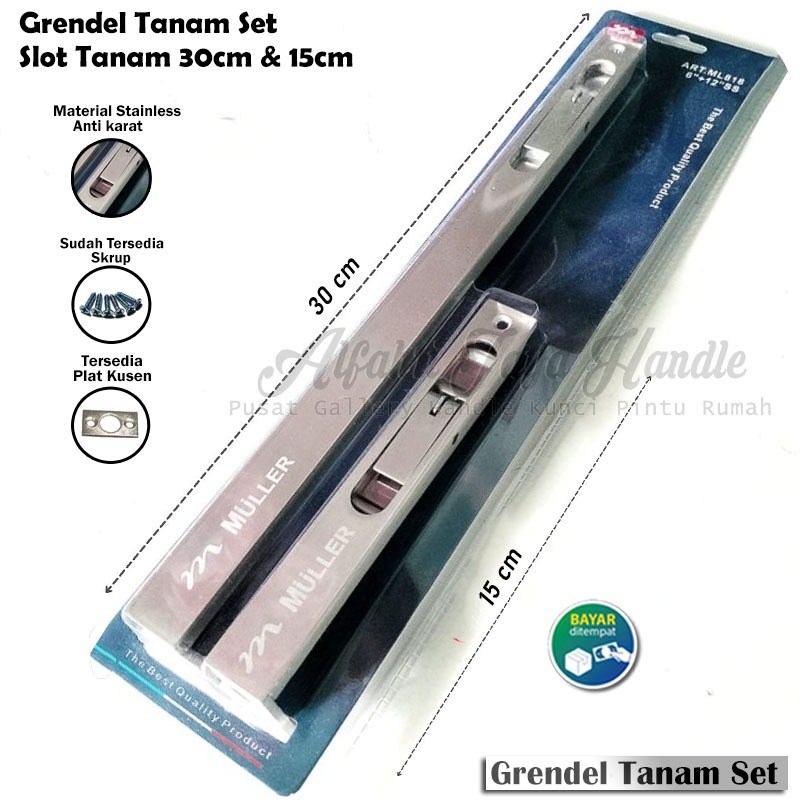 Grendel Slot Tanam Muller Top Quality 30cm Stainless Grendel Tanam Muller Kunci / Slot Tanam Kunci P