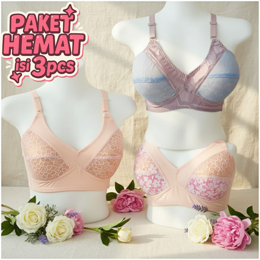 Dalaman Wanita BH PAKET 3PCS Bra Tanpa Kawat Busa Halus Jumbo Nyaman dipakai Seharian