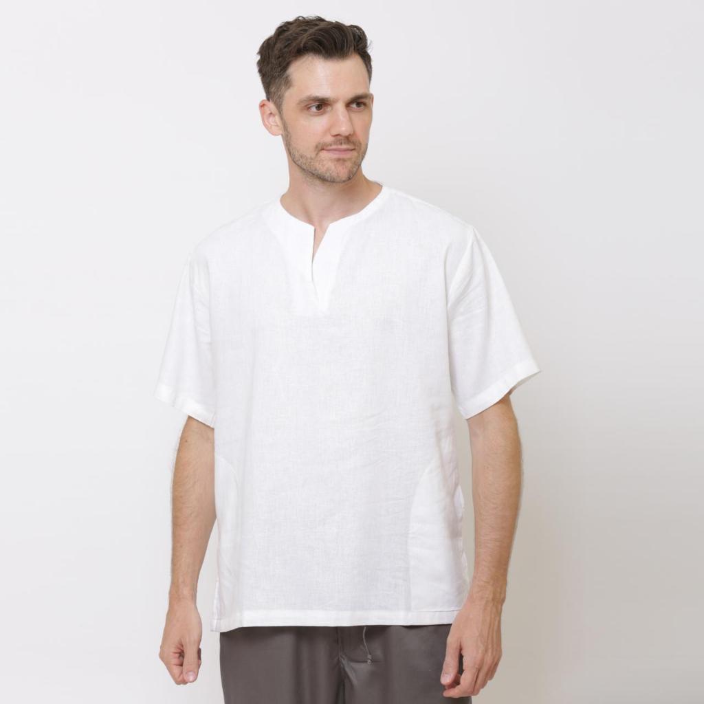 Kemeja koko oblong lengan pendek/panjang pria  dewasa/Baju koko polos  katun linen premium