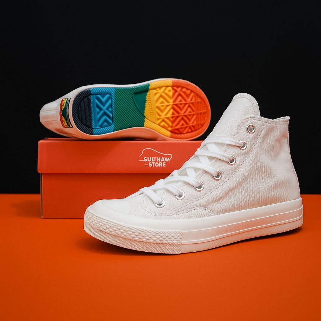 Sepatu Converse Rainbow Putih All Star High CT Sneakers Pria Wanita Terlaris