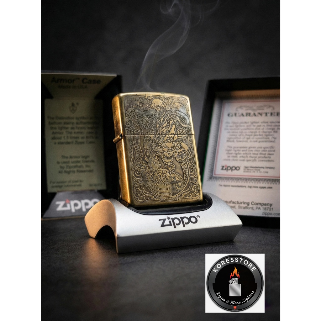 Zippo Armor Dragon Qhilin 5 Side ARMOR SERIES  Special Original With Seal Orange