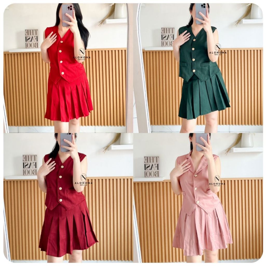 LING LING ONE SET PAKAIAN WANITA BAJU IMLEK CNY CHRISTMAS NATAL MAROON MERAH HITAM HIJAU KONDANGAN