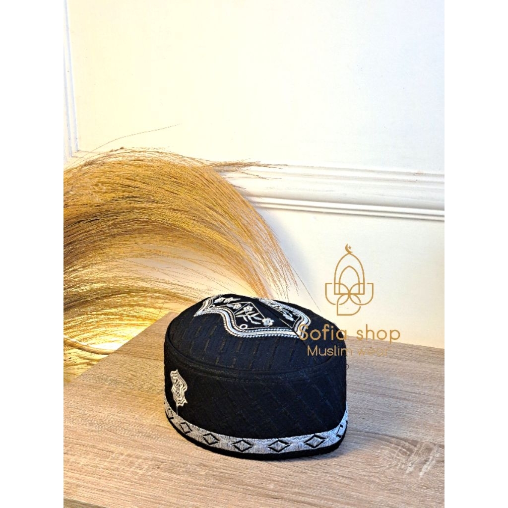 Peci kopiah malaysia motif trompah plat hitam emas dan putih peci pria dewasa songkok nasional peci 