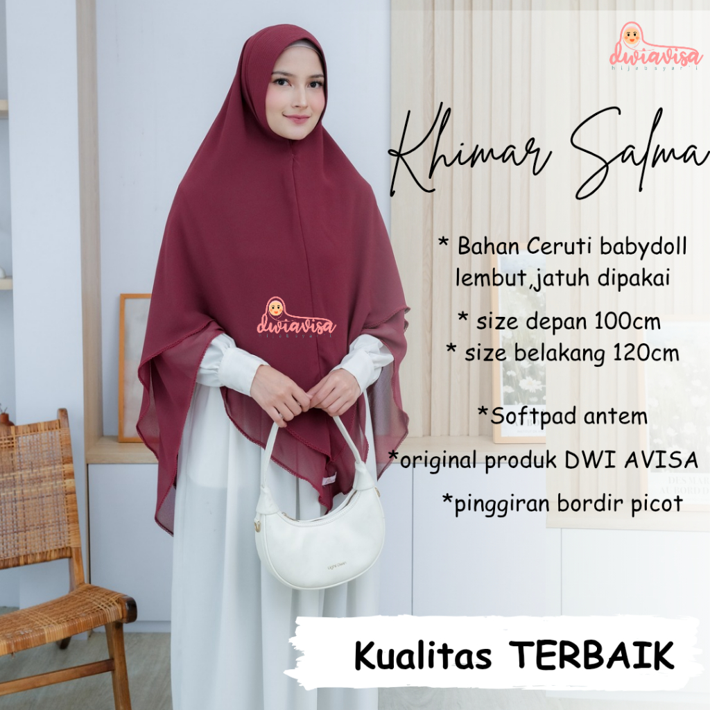 DWIAVISA Khimar Salma Bordir Picot Jilbab Ceruti Babydoll Hijab Instan Berkualitas