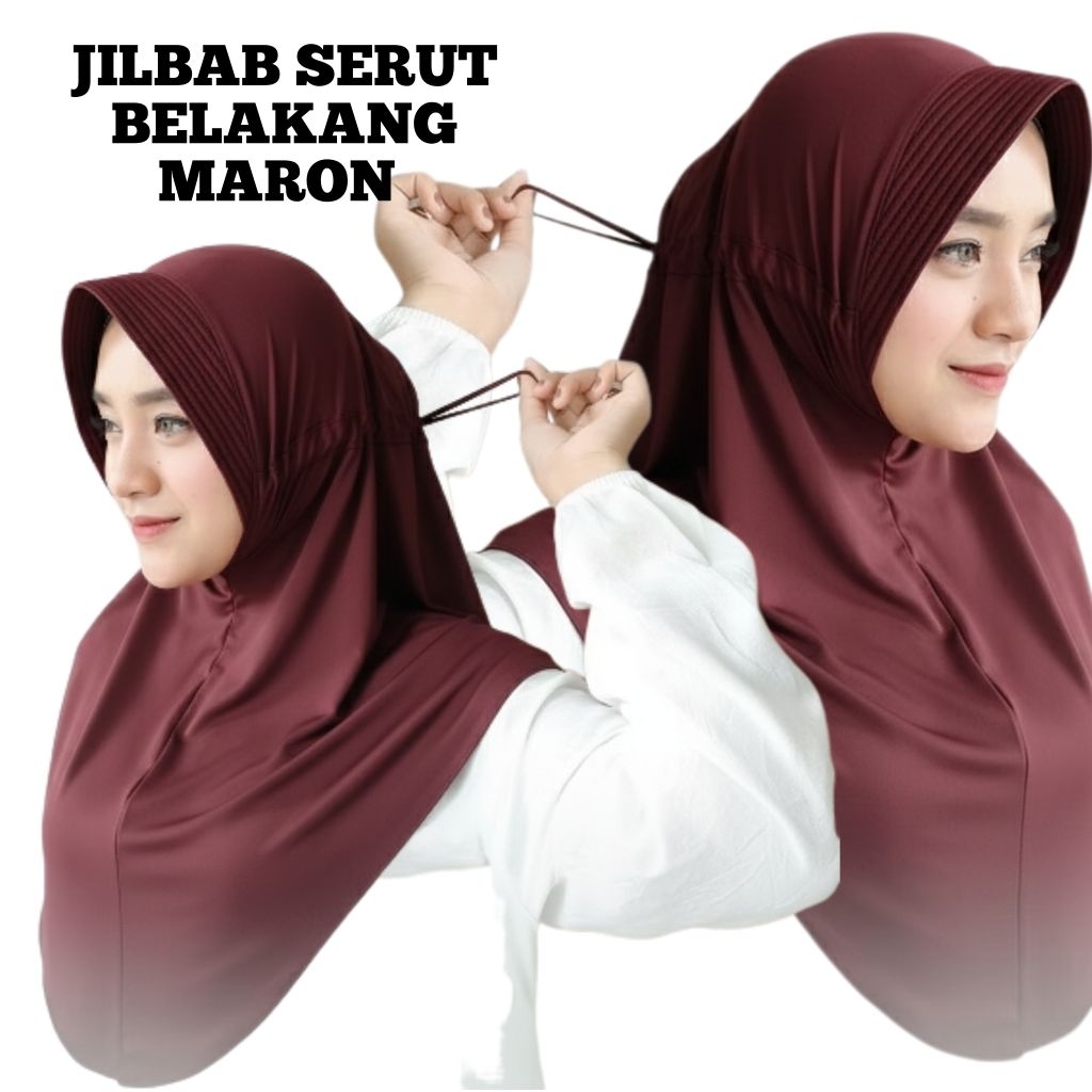 JILBAB INSTAN SERUT BELAKANG – WARNA MAROON