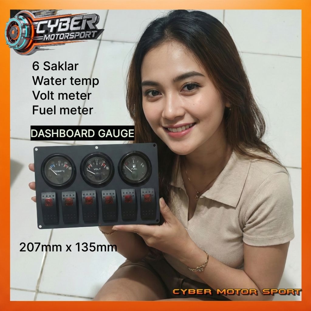 Dashboard gauge mobil universal 6 saklar arb Water temperature Volt meter Fuel meter. ampere suhu ai