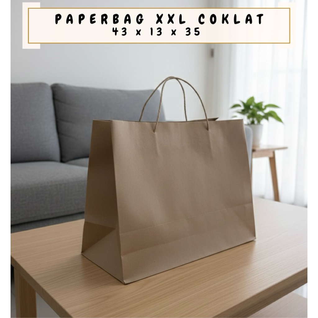PAPERBAG COKLAT POLOS UKURAN XXL / TAS KERTAS POLOS COKLAT BESAR / GOODIE BAG POLOS