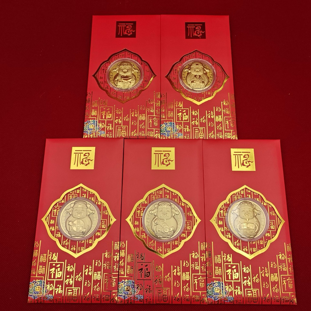 Angpao Imlek Koin Emas Dewa Rezeki Cai Sen Maneki Neko Lucky Cat Caishen Kucing Keberuntungan Tahun 