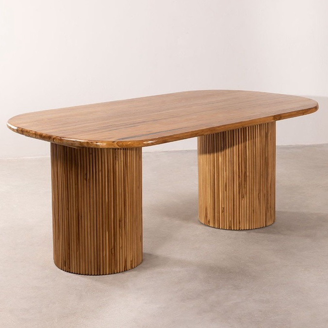 meja makan cafe mewah kayu jati / meja cafe estetik kayu jati kaki jari jari bulat / meja kayu jati