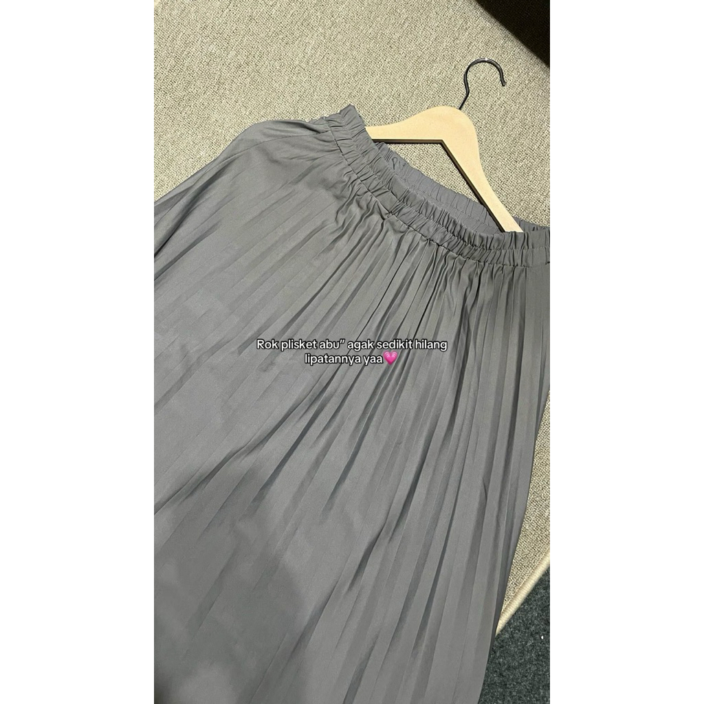PrelovedLucuww Rok Plisket Dewasa Premium Grey - Rok Panjang Muslimah Bahan Hyget Super