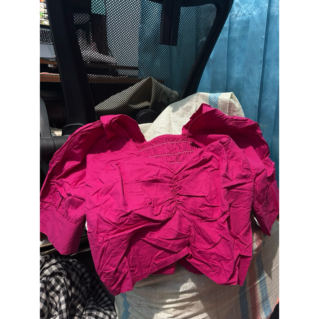 BLOUSE CROP TOP JUMBO/BIGSIZE/PLUS SIZE MAGENTA