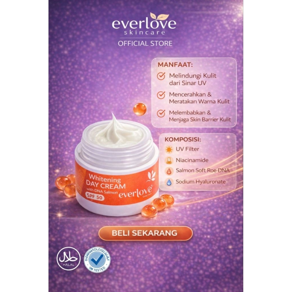Everlove Pelicin Day Cream, Krim Siang BPOM Mencerahkan Melicinkan Wajah SPF Melindungi Wajah