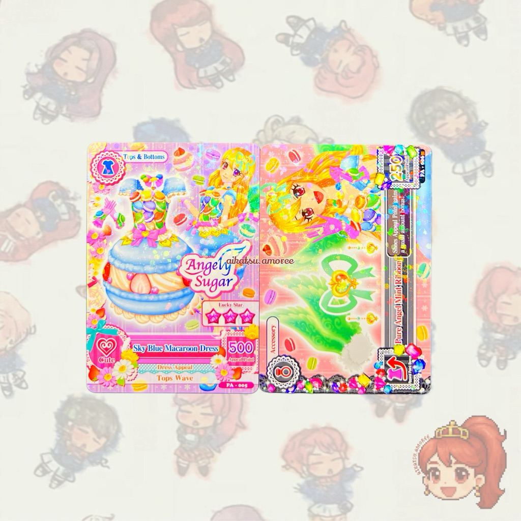 Aikatsu Promotion Cards Angely Sugar Sky Blue Macaroon Dress + Pure Angel Mint Ribbon Ichigo Hoshimi