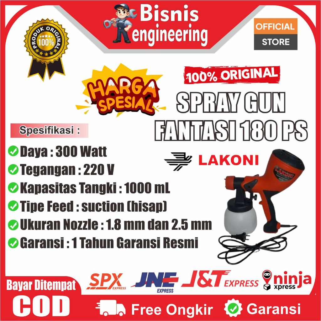 Spray Gun Elektrik LAKONI FANTASY 180 PS - Alat Semprot Cat Plitur Tanpa Kompresor