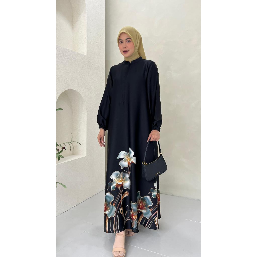 GAMIS JULIA BLACK SILK / BAJU WANITA MUSLIM / WARNA DIABI ADIBA / GROSIR TANAH ABANG