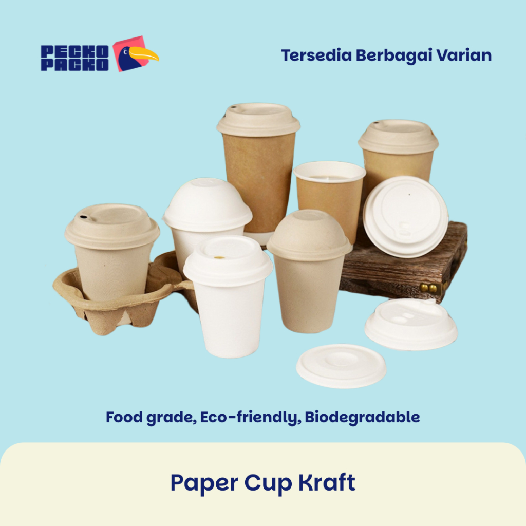 Pecko Packo - Paper Cup - Gelas dan Tutup Bagasse Eco Friendly Tebal Sekali Pakai