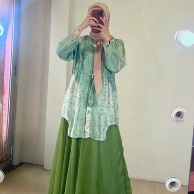 LB - Set Rok Organza I Atasan Motif Lace & Rok Layering