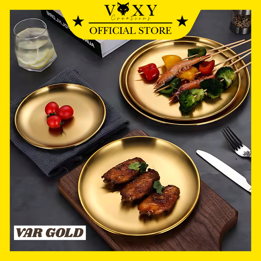 Piring Makan Korea Style Emas / Piring Emas Stainless / Piring Saji Pesta Restoran / Piring BBQ