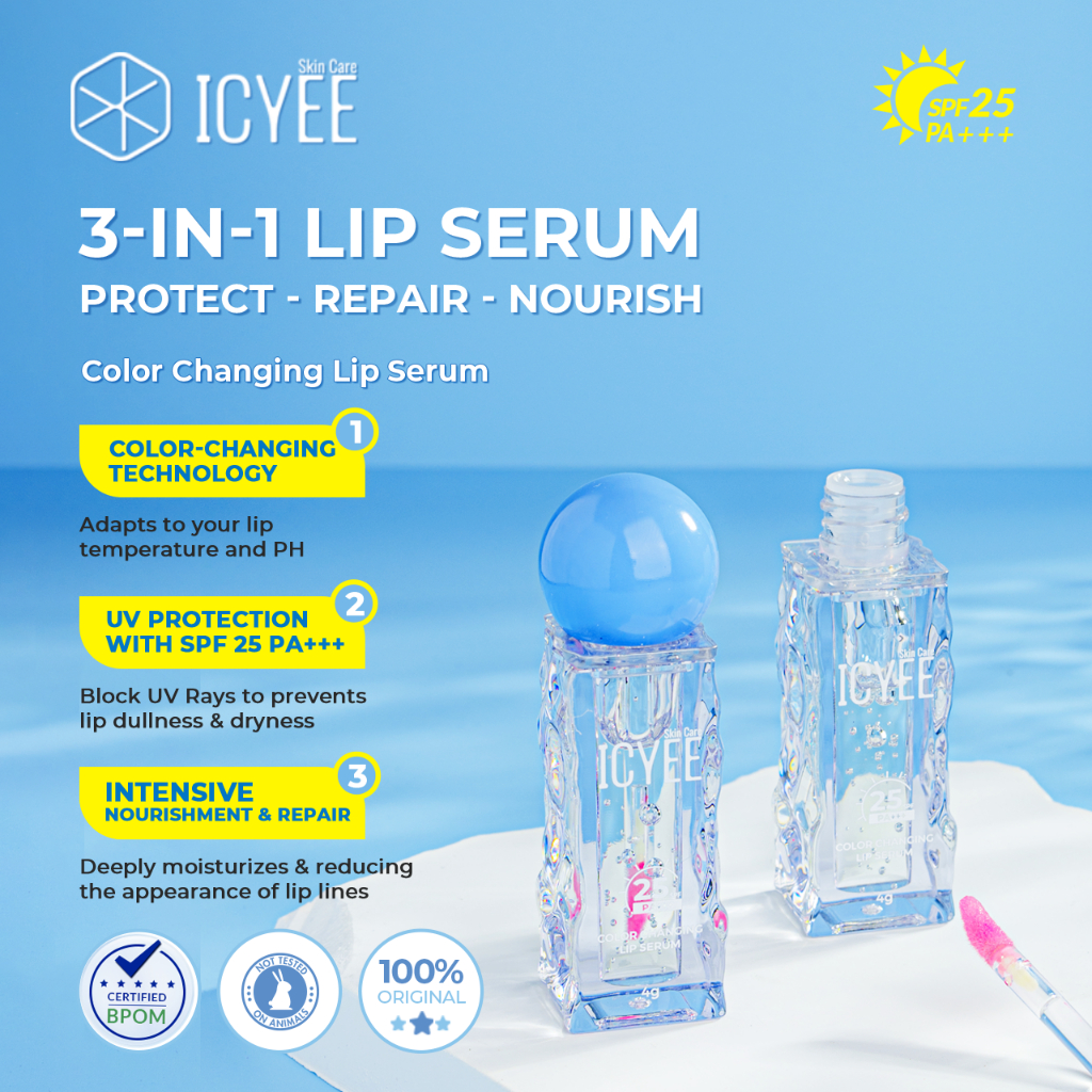 [3-IN-1] ICYEE COLOR CHANGING LIP SUNSCREEN SERUM SPF25 PA+++ 4g | Berubah Warna Pink Lip Balm Bibir