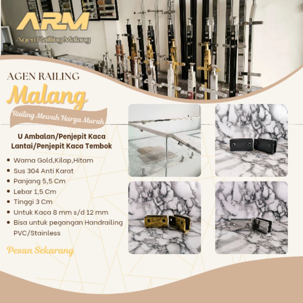 U Ambalan/penjepit kaca tembok/penjepit kaca lamtai/aksesoris railing tangga murah minimalis