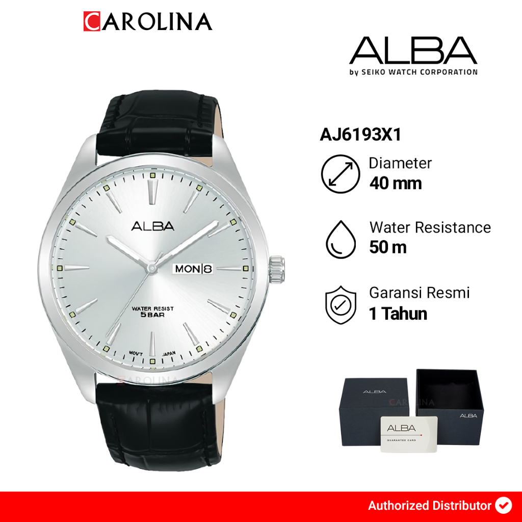 Jam Tangan Pria Alba AJ6193X1 Silver Dial Black Leather Strap