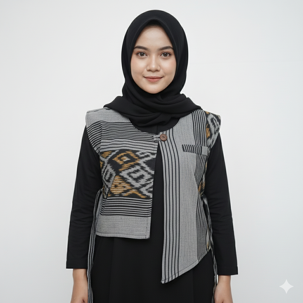 VEST TENUN KOREA MOTIF NTT WARNA BAU ABU [ ROMPI TENUN ]
