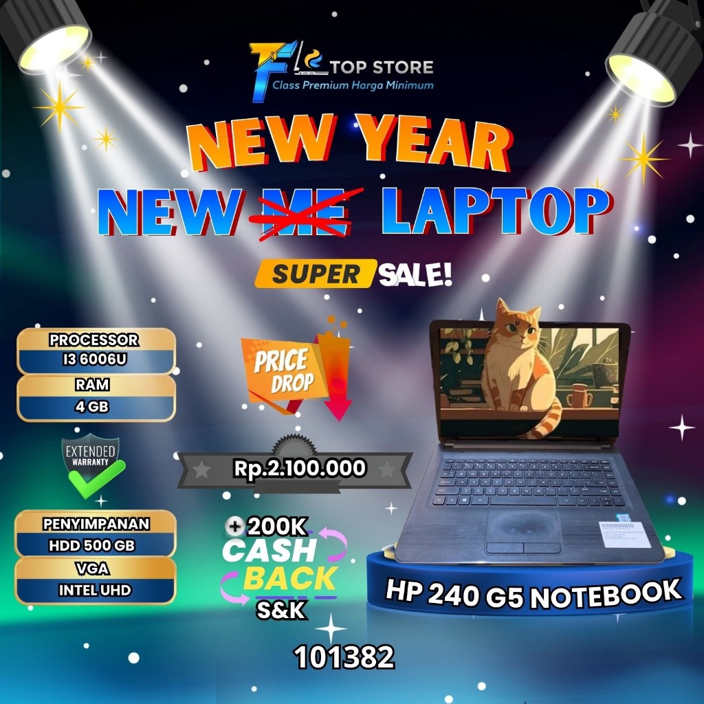 LAPTOP HP 240 G5 NOTEBOOK PC | CORE I3 GEN 6 | RAM 4GB | HDD 500GB | MULUS