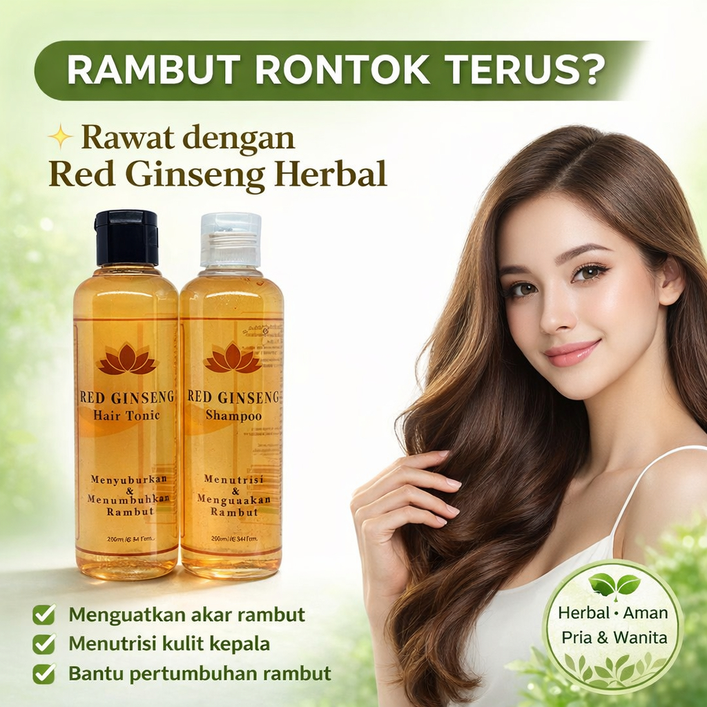 Red Ginseng Hair Care Set Shampoo & Hair Tonic Perawatan Rambut Rontok