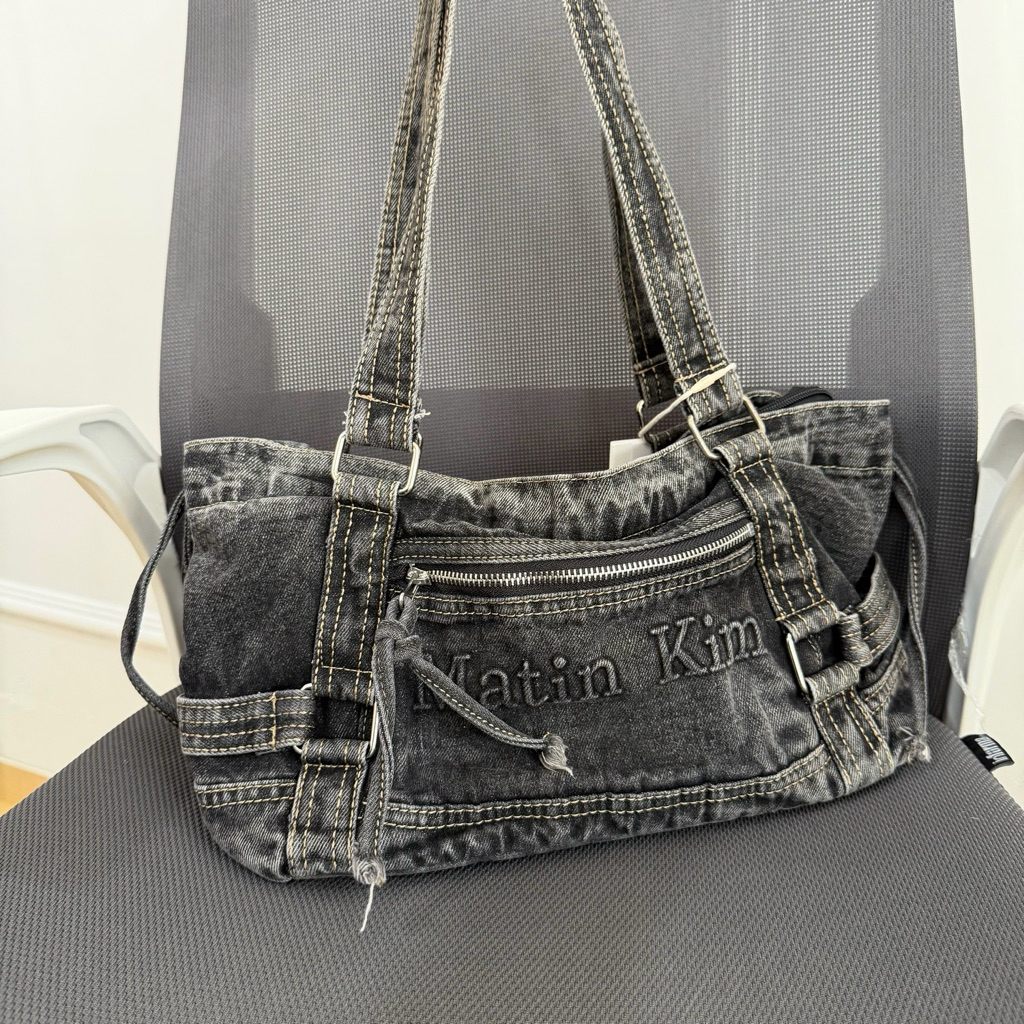 MATIN KIM Black Denim Washed Bag