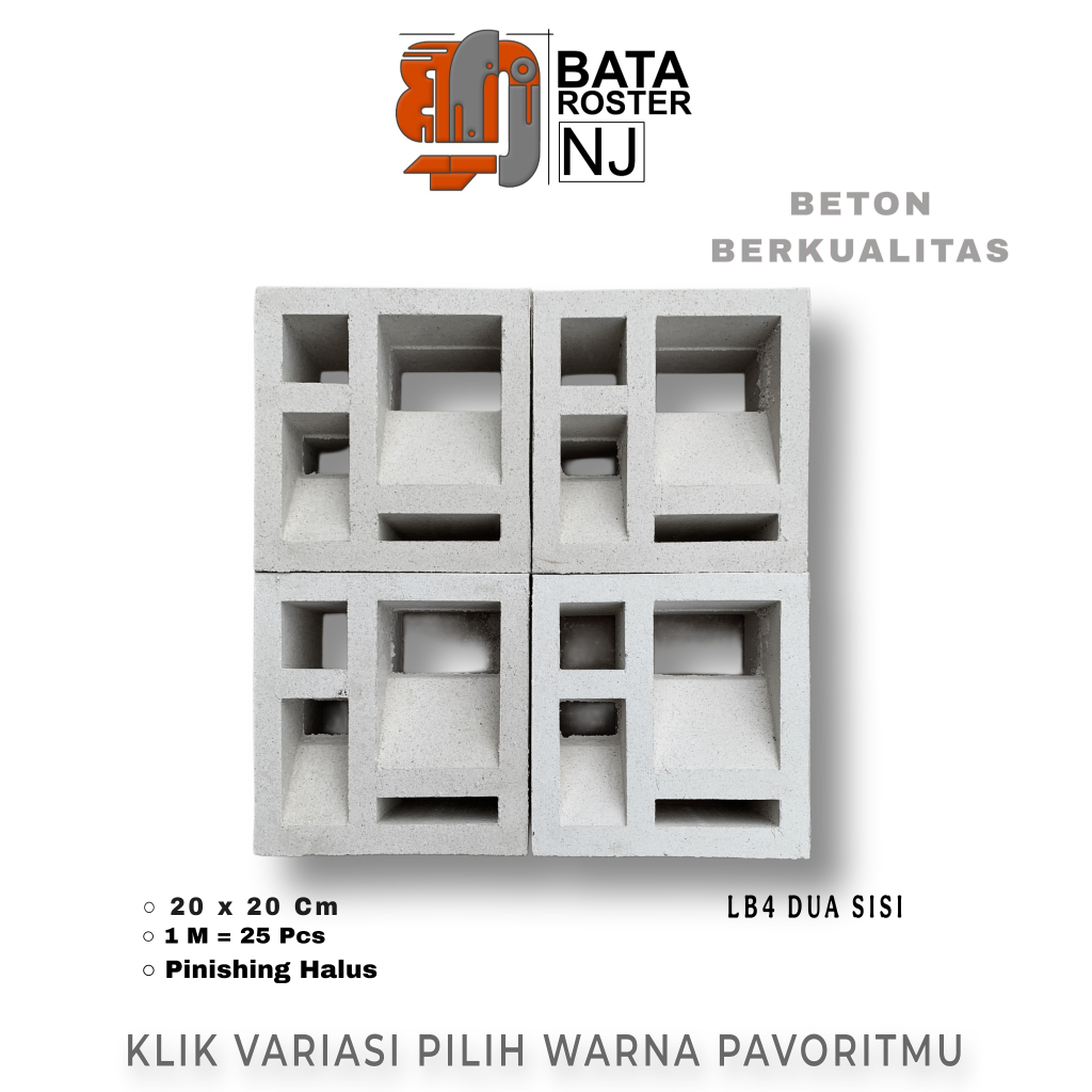 BATA ROSTER NJ - Roster Beton Minimalis - Model Dua Sisi, Ukuran20 x 20 | Loster Putih | Ventilasi U