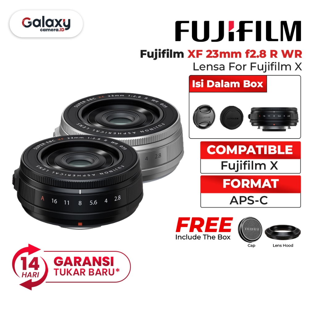 Fujifilm Fujinon Lensa XF 23mm F2.8 R WR Pancake Lens Kamera Garansi Resmi