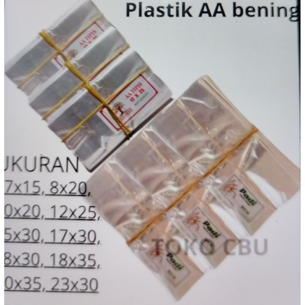 plastik aa bening ukuran 7x15, 8x20, 10x20