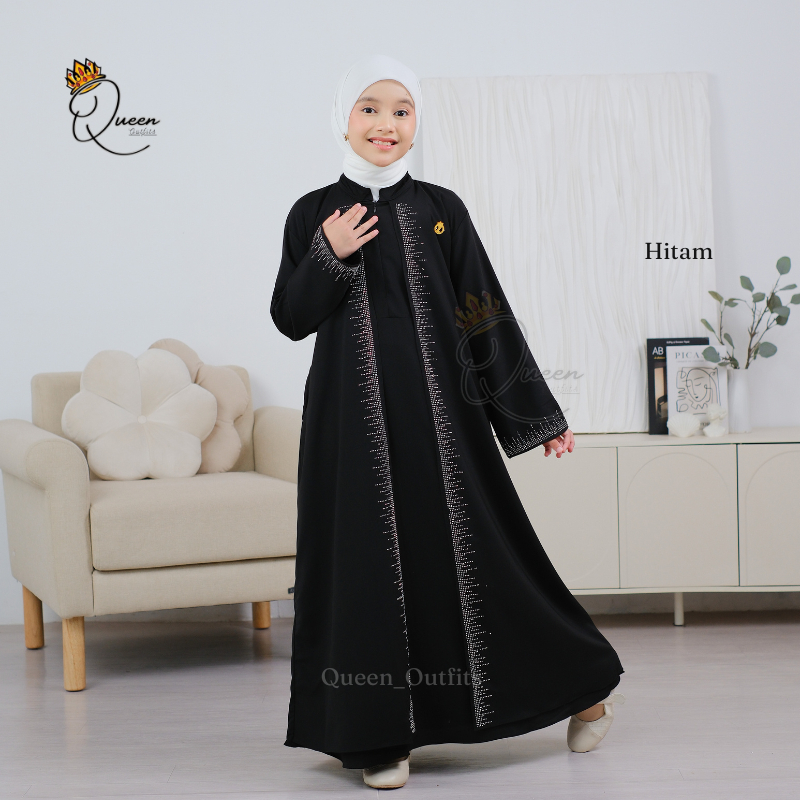 Sabrina Dress Gamis Abaya Anak Remaja Tanggung Anti UV mix Payet Swarovski simple hitam muslim Gamis