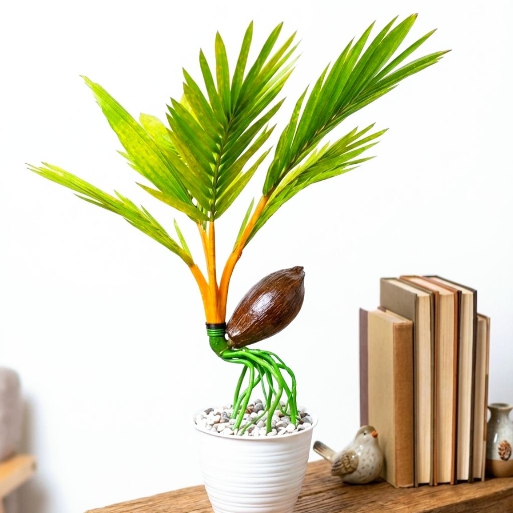 Bonsai Kelapa Artificial Handmade - Pajangan Meja Aesthetic - Hiasan Ruang Tamu Minimalis Unik - Kad