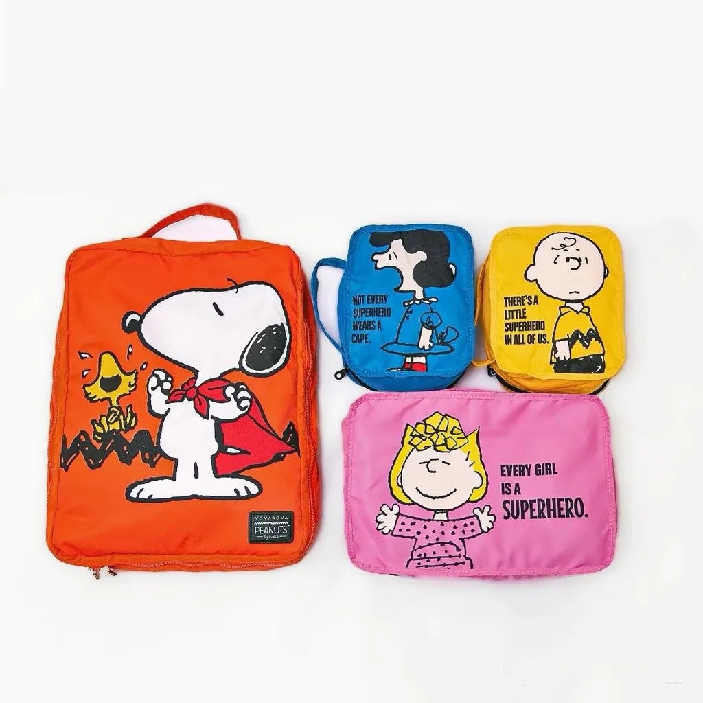 Paket Tas Penyimpanan Travel Snoopy Jepang - Pouch Lipat untuk Baju Sepatu Toiletries di Koper